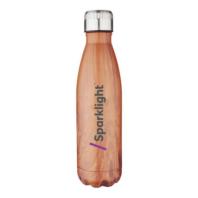 Promo Revolution - 17 Oz. Dual Wall Vacuum Sealed Water Bottle - Woodgrain Brown