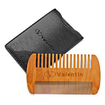 Wooden Beard Comb with Leather Case