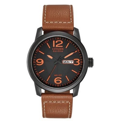 Citizen® Men's Military Style Eco-Drive® Watch w/Black Case & Orange Accents