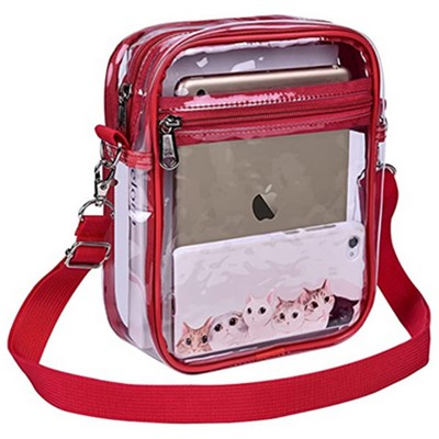 Women's PVC Transparent Shoulder Bag Clear Bag Crossbody Bag W/Strap Stadium Approved Bag(Size S)