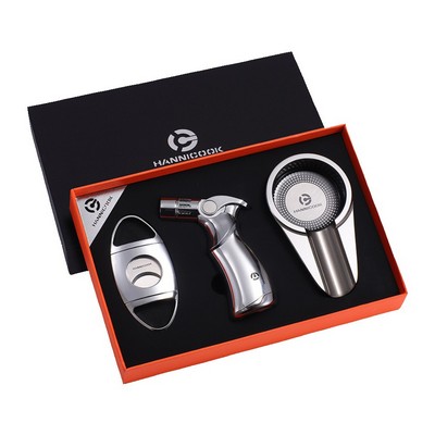 Stainless Steel Cigar Gift Set (Light, Ash, Tray, Cutter)