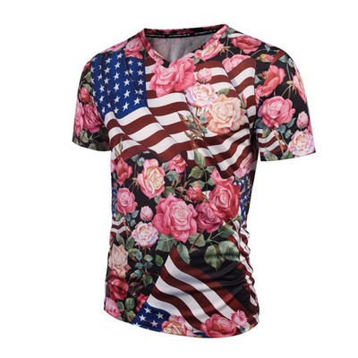 100% Polyester V-Neck Digital Printed T-shirt