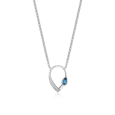 ELLE "Swing" Pear Shape Necklace with Topaz and Pave Cubic Zirconia - Silver