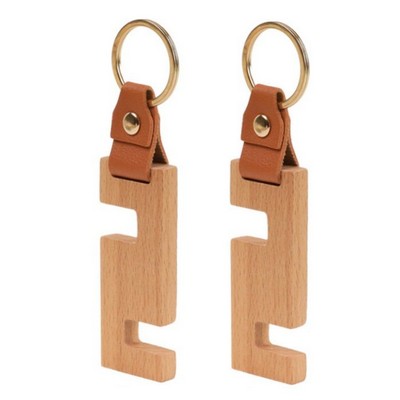 Doulble Slot Wood Phone Stand Keychain