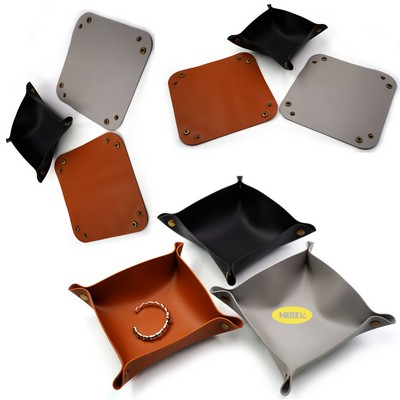 Foldable PU Leather Desk Sundries Storage Tray