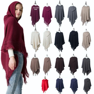 Women Tassel Poncho Shawl