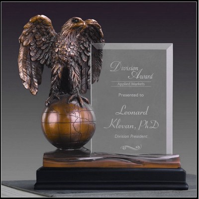 Glass Imprint Eagle on Globe Frame Trophy (7.5"x8")