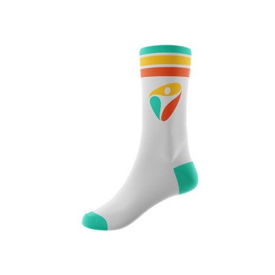 360 Degree Digital Print Poly-Spandex Crew Socks w/Contrasting Toe/Heels