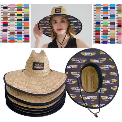 Sun Straw Hat w/Customized Patch & Under Brim - MOQ 25