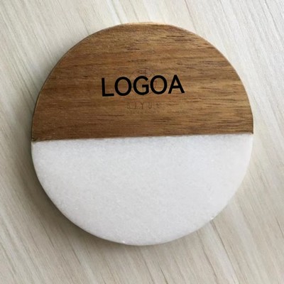 Bamboo and Marble Coaster 4"D