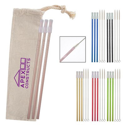 3- Pack Park Avenue Stainless Straw Kit with Cotton Pouch