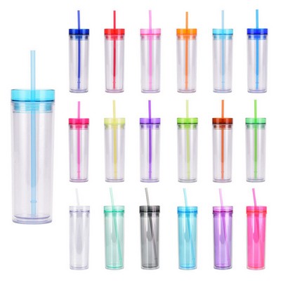 16 Oz. Double Wall Plastic Straw Straight Tumbler