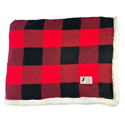 Flannel Sherpa Blanket w/ Sewn Woven Patch