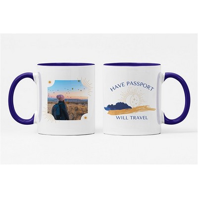 11 oz. White Ceramic Coffee Mug with Blue Colored Inside/Handle - Sublimation