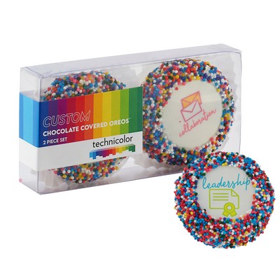 Belgian Chocolate Oreo® Appreciation Sets - 2 Piece Rainbow Nonpareil Sprinkles