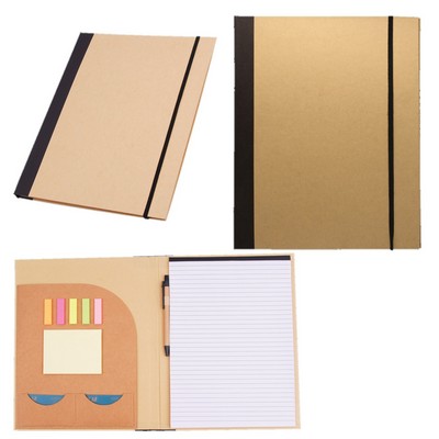 Recycled Pad Folio w/Stick Notes, Flags, Pockets, Notepad