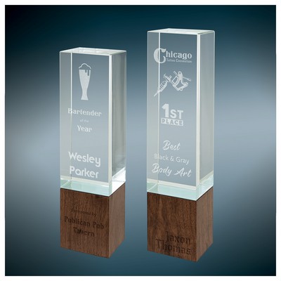 Rectangle Sierra Glass Award with Walnut Wood Base