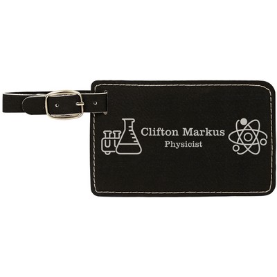 4 1/4" x 2 3/4" Black/Silver Laserable Leatherette Luggage Tag