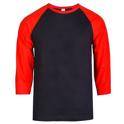 Men's 3/4 Sleeve Baseball T-Shirt - Small, Red/Black (Case of 20)