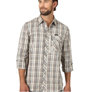 ATG™ By Wrangler® Men's Oatmeal Brown Plaid Utility Shirt