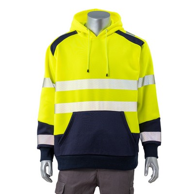 Excavator Hi Vis Class 3 Color Block Safety Hoodie With Segmented Tape And Kangaroo Pocket