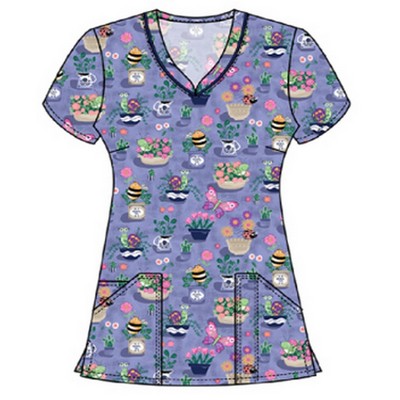 Cherokee® Women's Print Scrub Top w/Utility Pocket