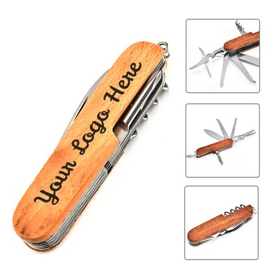 Pocket Foldable Multitool W/ Wood Handle