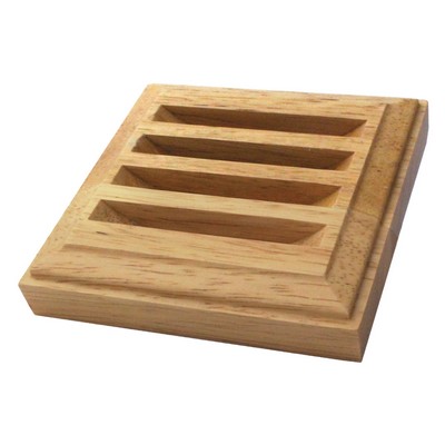 Stand Up Oak Holder (Holds 4 Round Tumbled Coasters)