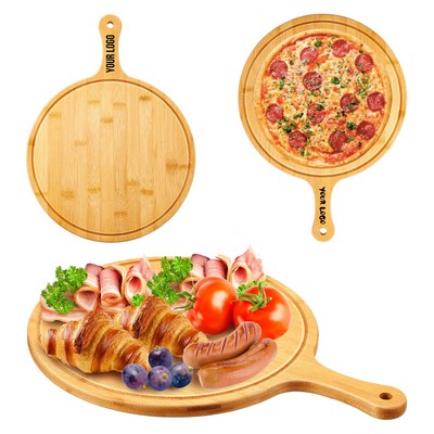 6" Round Bamboo Cutting Board with Handle Pizza Peel