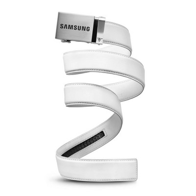 Steel Buckle, White Leather Strap