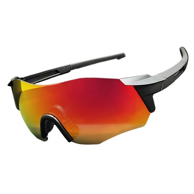 Goggle Sunglasses - Red Mirror Lenses - Black Frames