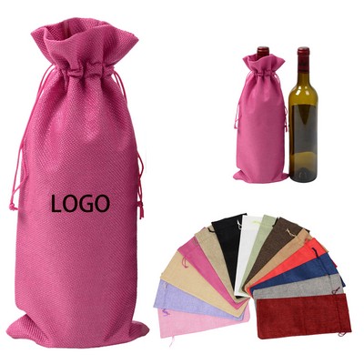 Linen Drawstring Wine Bag