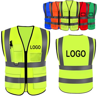 Multiple Pockets High Visibility Safety Reflective Vest