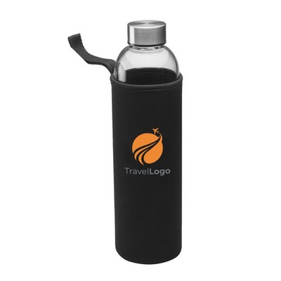 Glass Water Bottle with Metal Cap - Neoprene Carrying Pouch, 34 oz.