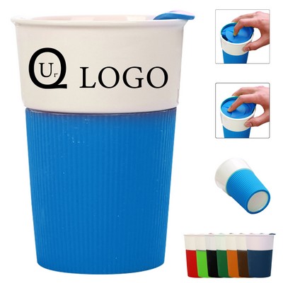 Ceramic Coffee Cup W/ Silicone Lid