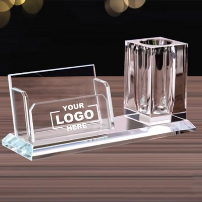 Crystal Desk Organizer with Business Card Holder