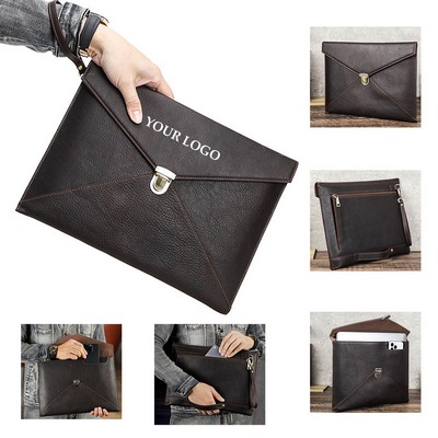 Crazy Horse Leather Laptop Bag With Magnetic Buckles