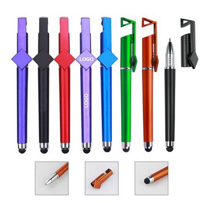 3-in-1 Multifunctional Plastic Ballpoint Pen w/Phone Holder Qr Code Capacitive Stylus