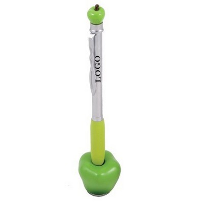 3D Green Apple Metal Pen w/Stand