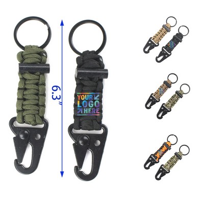 Survival Paracord Lanyard with Fire Starter Paracord Keychain Carabiner