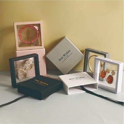 3 Inches Cardboard Jewelry Gift Box with PE Film Jewelry Storage Box Clear Display Case