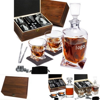 Decanter - Front Only - 2 Glasses - Wood Box