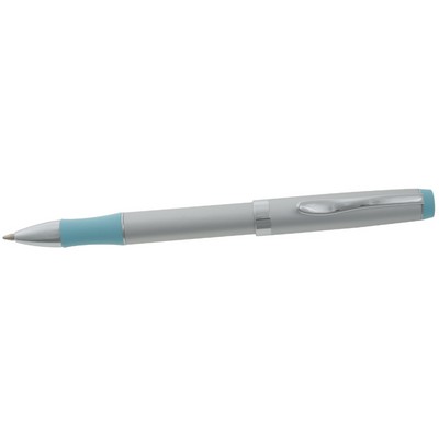 Satin Pearl Ballpoint Pen w/Pastel Blue Grip