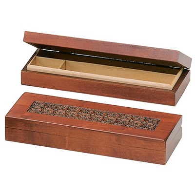 Wood Box w/Inlay Design On Lid (8"x3 1/4"x1 1/4")