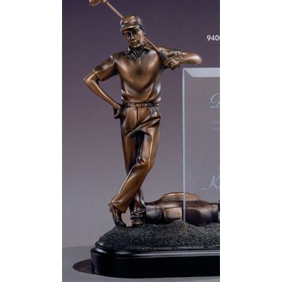 Leaning Golfer w/Club & Glass Imprint Frame Trophy (8"x9")