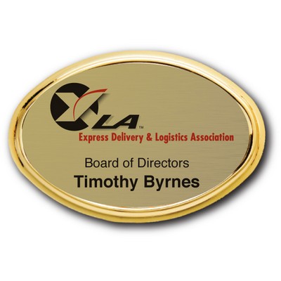 Gold Name Badge in Gold Frame Oval (1.9375 x 2.75)