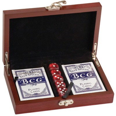 Cards & Dice Set in Rosewood Box - Engraved Plate