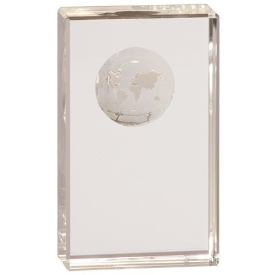 Clear Crystal Rectangle w/ Etched Globe (5")