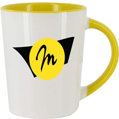 12 Oz. White Sorrento Coffee Mug w/Yellow Interior & Handle