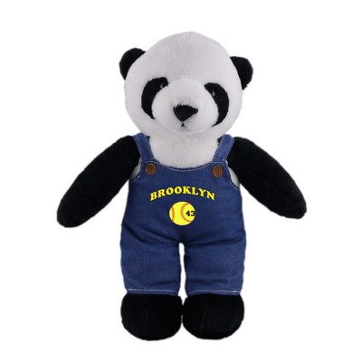 Soft Plush Stuffed Panda in denim overall.